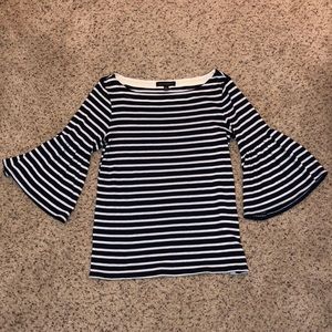 Banana Republic Navy Striped Boat Neck Bell Sleeve Top